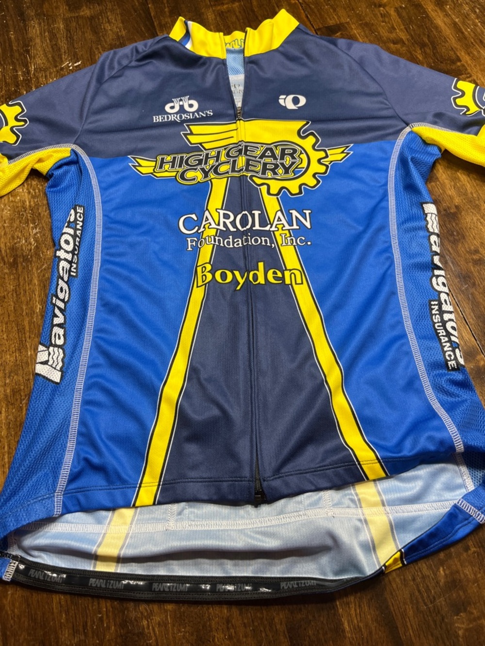 Pearl Izumi High Gear Cyclery Blue & Yellow Cycling Jersey size large